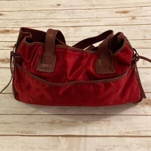 Hogan Red Satin and Leather Shoulder Hobo Travel Tote Bag